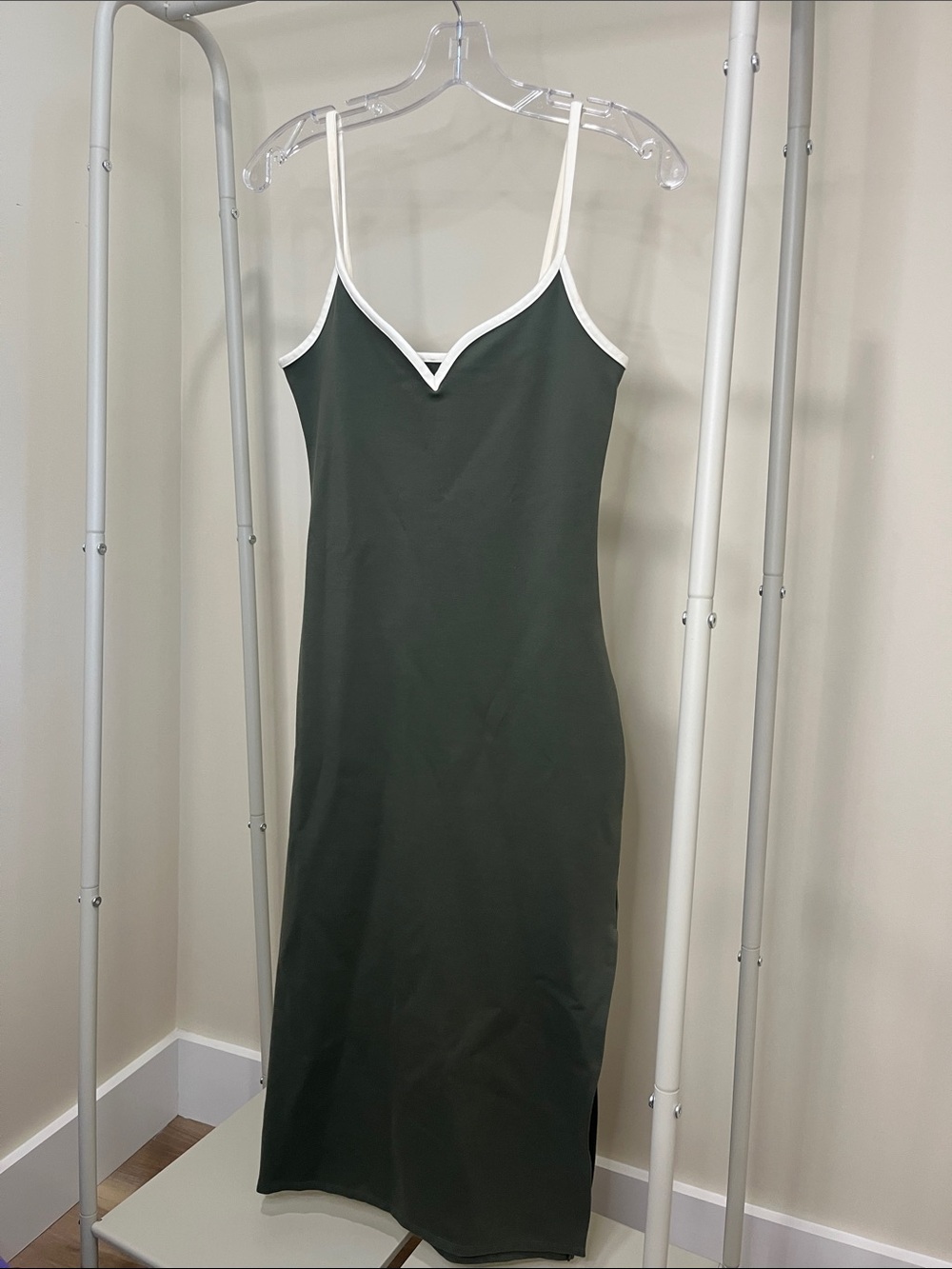 Abercrombie & Fitch Olive Green Slip Dress with White Trim